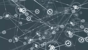 Animation of network of connections with icons and data processing over grey background. Global connections, computing and data processing concept digitally generated video. - Powered by Shutterstock - Get 15% off with code: PIKWIZARD15