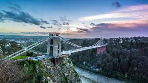 Clifton Suspension Bridge time lapse with moving clouds, change of light and static camera