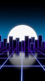 Vertical video retro neon city road with reflection of the moon shine