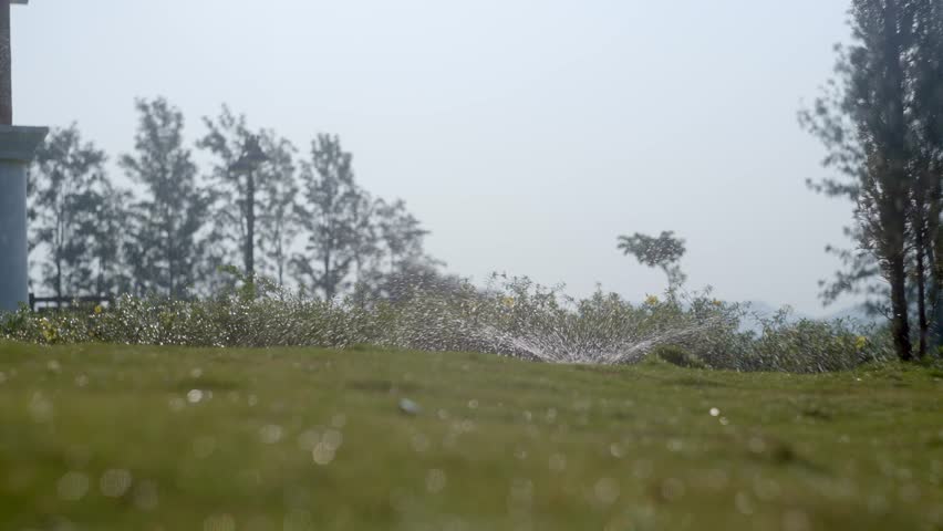 Water From A Lawn Sprinkler - Close Up