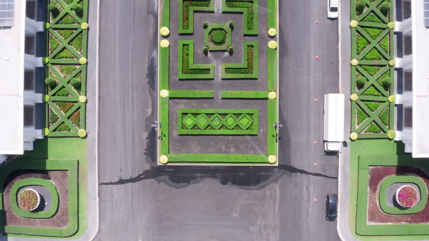 Top Down Aerial Shot of Hedge Maze Bushes. 4K Drone