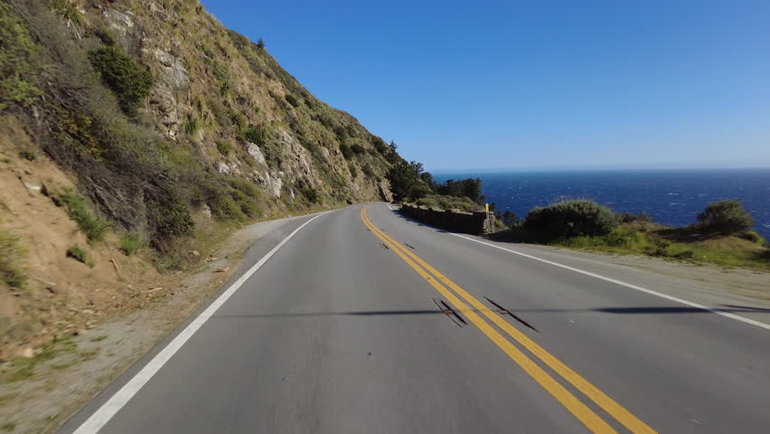 Big Sur Pacific Coast Highway Northbound 7 McWay Falls to Pfeiffer Beach 06 Rear View MultiCam Driving Plate California USA Royalty-Free Stock Footage #3460896791