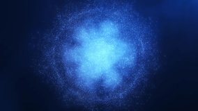 Abstract digital energy glowing sphere of moving particles and shiny clouds. Blue orb ball round core made of glowing bright electric electrons small futuristic particle flying dots on dark background - Powered by Shutterstock - Get 15% off with code: PIKWIZARD15