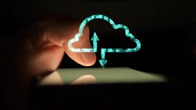 Cg footage Against the background of using a smartphone in the dark, a digital cloud of information storage is shining brightly - Powered by Shutterstock - Get 15% off with code: PIKWIZARD15