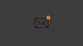 Abstract mail box message counter black color animation. Mail message icon 4k video on the gray background.
