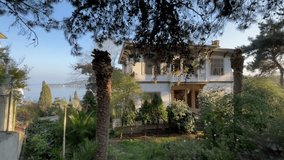 Wonderful natural landscape garden inside luxury villa background Sea greenery scenic Image different perspective angles 4K video shooting Tourism travel pass killer buying now.