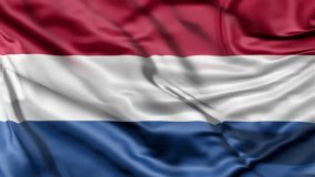 Dutch flag closeup 1080p Full HD 1920X1080 footage video waving in wind. National Amsterdam 3d Holland flag waving. Sign of Netherlands seamless loop animation. Holland flag HD