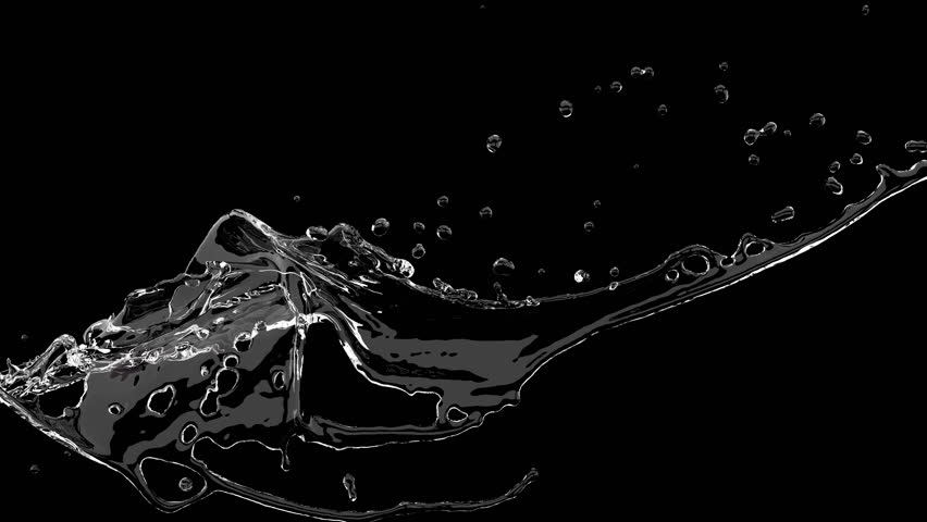 Closeup Slow motion Water Splashing isolate on black background. 3D Animation. 4K
