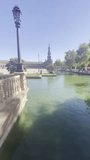 Plaza de España, Spanish Steps, in Seville, Andalusia, Spain, Europe. First person view, fpv, pov, road trip video