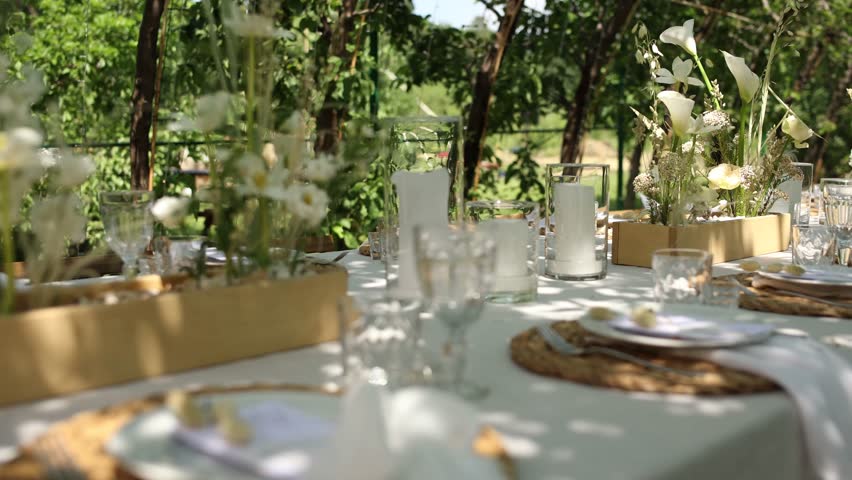 beautiful wedding table for an outdoor banquet in the park