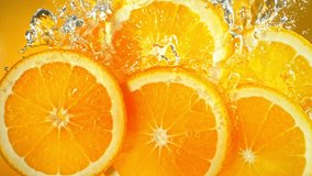 Super Slow Motion Shot of Fresh Orange Slices Falling and Flowing in Water at 1000 fps. - Powered by Shutterstock - Get 15% off with code: PIKWIZARD15