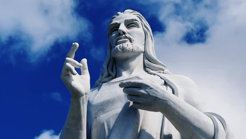 HAVANA, CUBA - DECEMBER 20, 2023: The Havana Christ. A large sculpture of Jesus of Nazareth in white Carrara marble, located on a hilltop in Casablanca, Cuba.