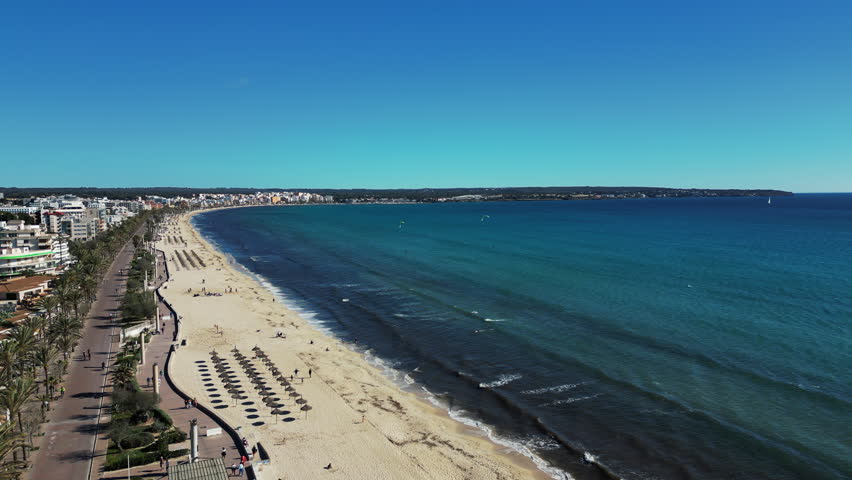 Aerial view of Palma de Mallorca beaches in summer