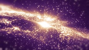 Space violet background with particles. Space pink dust with stars. Sunlight of beams and gloss of particles galaxies. Seamless loop.