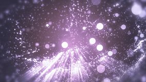 Space color background with particles. Space golden dust with stars. Sunlight of beams and gloss of particles galaxies. Seamless loop.