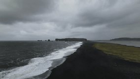 aerial footage of black Iceland Solheimasandur black sand beach