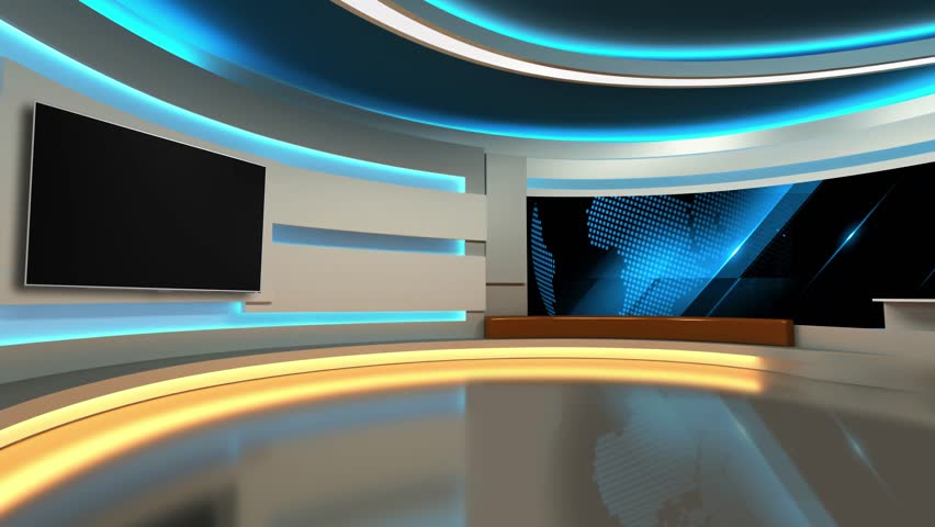 Tv studio. News room. Studio Background. Newsroom bakground. Backdrop for any green screen or chroma key video production. Loop. 3D rendering.
