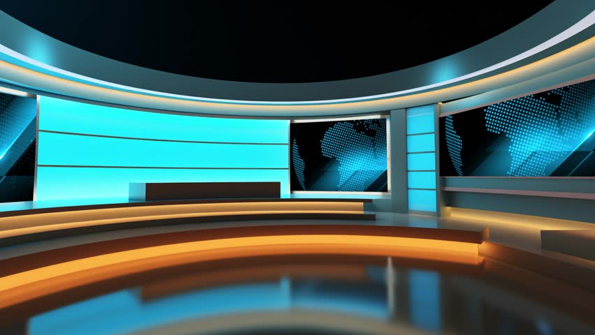 Tv studio. News room. Studio Background. Newsroom bakground. Backdrop for any green screen or chroma key video production. Loop. 3D rendering.
