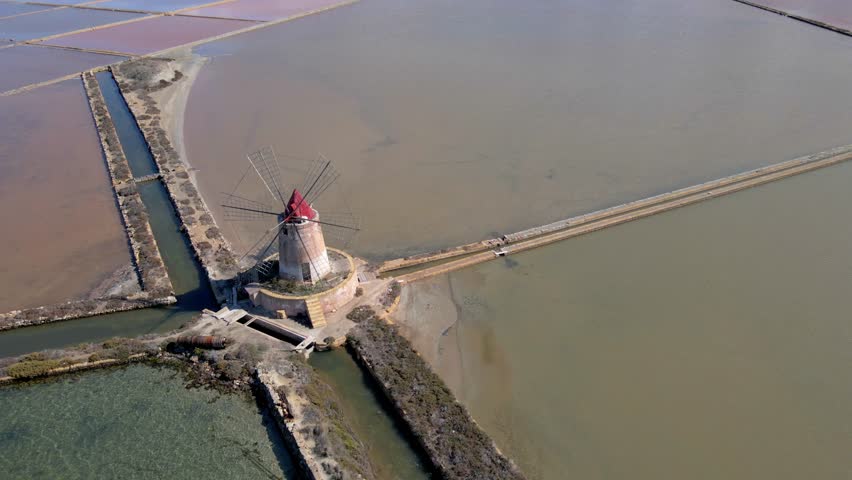Salt Pans near Marsala at Sicily, Italy in summer