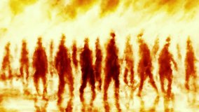 On other side reality. Journey to bardo. Man crosses border. Blazing spirit world. 2D animation in horror fantasy genre. Mystical video clip. Burning abyss. Orange color background. Faith and religion - Powered by Shutterstock - Get 15% off with code: PIKWIZARD15