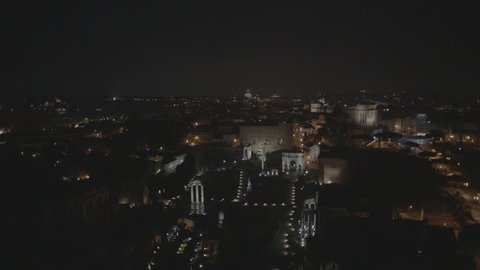 Aerial drone footage view of Rome Italy by night // no video editing