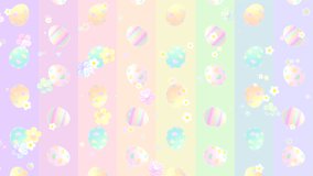 Looped cartoon Easter eggs and flowers on colorful striped pattern background animation. - Powered by Shutterstock - Get 15% off with code: PIKWIZARD15
