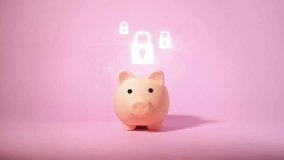 Piggy Bank Security, Motion of Icon with Key Lock, Explore the concept of financial security with a dynamic motion of a piggy bank icon accompanied by a key lock, symbolizing the safeguarding - Powered by Shutterstock - Get 15% off with code: PIKWIZARD15