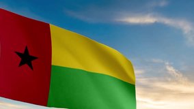 Flag of GUINEA-BISSAU waving in the sky, GUINEA-BISSAU flag video, waving in the sky, Highly detailed, very smooth animation, National flag, government, politics, country flag,