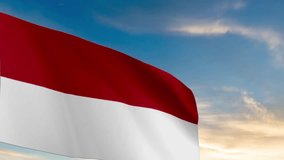 Flag of INDONESIA waving in the sky, INDONESIA flag video, waving in the sky, Highly detailed, very smooth animation, National flag, government, politics, country flag,