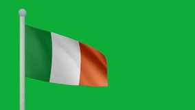 Green screen IRELAND flag waving, IRELAND flag green screen video, Highly detailed, very smooth animation, National flag, government, politics, country flag,