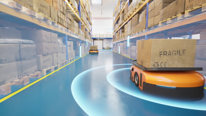 Autonomous vehicles lidar scanning delivering goods in warehouse
