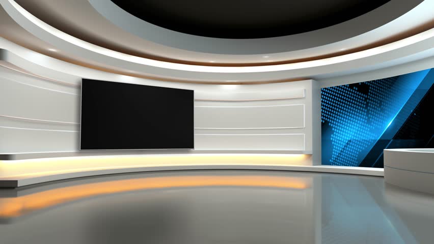 Tv studio. News room. Studio Background. Newsroom bakground. Backdrop for any green screen or chroma key video production. Loop. 3D rendering.