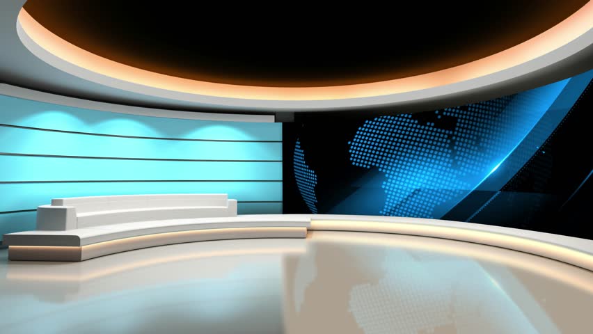 Tv studio. News room. Studio Background. Newsroom bakground. Backdrop for any green screen or chroma key video production. Loop. 3D rendering.