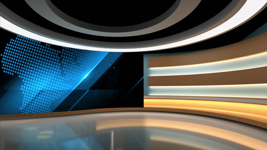 Tv studio. News room. Studio Background. Newsroom bakground. Backdrop for any green screen or chroma key video production. Loop. 3D rendering.
