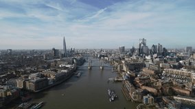 London Skyline, Aerial View Shot of London UK, United Kingdom, day, daytime, Shard Tower Bridge Tower of London