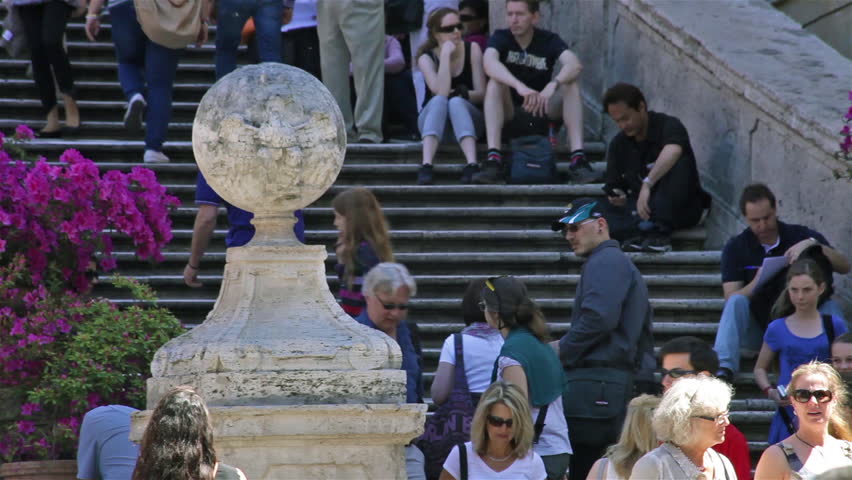 ROME - CIRCA MAY 2012: People walk up and down one section of the Spanish Steps