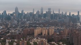Overcast, Aerial View Shot of New York City NY, NYC, United States, Manhattan, Brooklyn