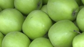 Green Apples Pile Closeup. 4k video.
