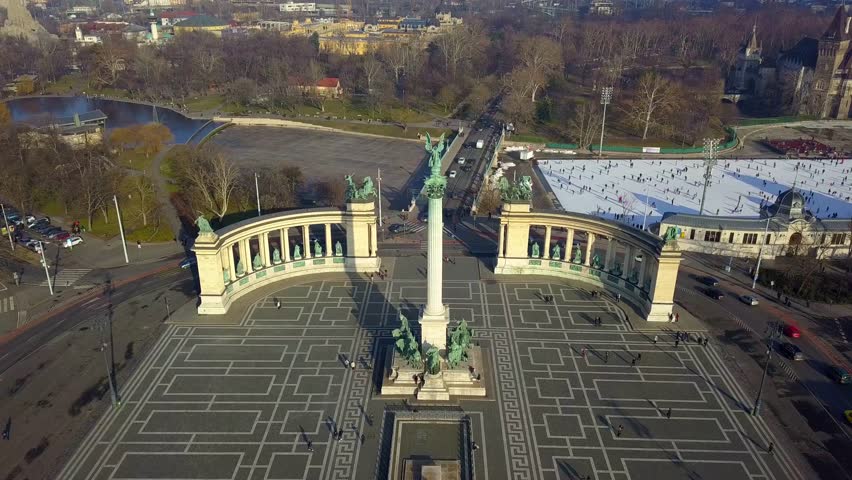 Budapest, Hungary - Aerial drone footage of famous Heroes
