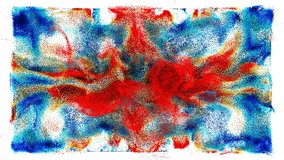3D render abstract art video animation with a surreal fluid liquid splash based on small balls spheres particles in wavy curve lines forms on a white background in red yellow blue mix color - Powered by Shutterstock - Get 15% off with code: PIKWIZARD15