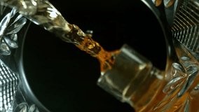 Super Slow Motion of Pouring Whiskey into Glass. Unique Perspective Composition from Bottom of the Glass. Filmed on High Speed Cinema Camera, 1000 fps. - Powered by Shutterstock - Get 15% off with code: PIKWIZARD15