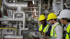 Group of Professional electrical engineer in safety uniform working together at industry factory site control room. Industrial technician worker maintenance power system at manufacturing plant room. - Powered by Shutterstock - Get 15% off with code: PIKWIZARD15