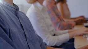 Animation of network of connections with icons over diverse colleagues using phone headsets. Business, technology and digital interface concept digitally generated video. - Powered by Shutterstock - Get 15% off with code: PIKWIZARD15