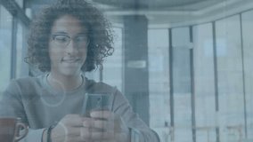 Animation of data processing and diagrams over biracial casual businessman using smartphone. Business, technology and digital interface concept digitally generated video. - Powered by Shutterstock - Get 15% off with code: PIKWIZARD15