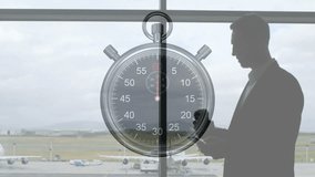 Animation of timer moving over caucasian businessman drinking coffee. Business, technology and digital interface concept digitally generated video. - Powered by Shutterstock - Get 15% off with code: PIKWIZARD15