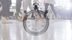 Animation of timer moving over business people walking. Business, technology and digital interface concept digitally generated video. - Powered by Shutterstock - Get 15% off with code: PIKWIZARD15