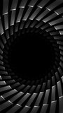 Vertical video circle tunnel of illuminated black gradient tubes