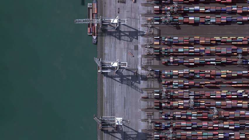 Rotterdam Harbor (Seaport) and Cargo Containers - Shipping Ships and Containers Drone Aerial View Royalty-Free Stock Footage #3462997029