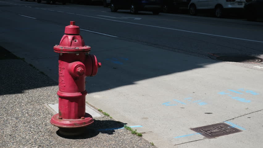 red fire hydrant standing in the street fire safety Vancouver Canada.