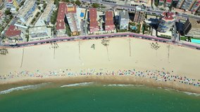 Aerial view of the beach in Benidorm, Spain.